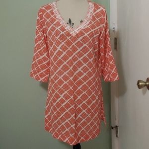 Lands' End Orange and White Swim Coverup